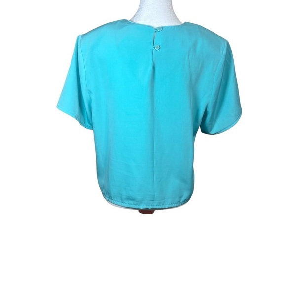 Vintage (1980s-90s) Whitney Collection Teal Short Sleeve Blouse Crop Sz Medium - Picture 5 of 7